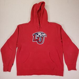 Vintage Jansport Liberty University Hoodie Sweatshirt Large Red LU Flames Eagle